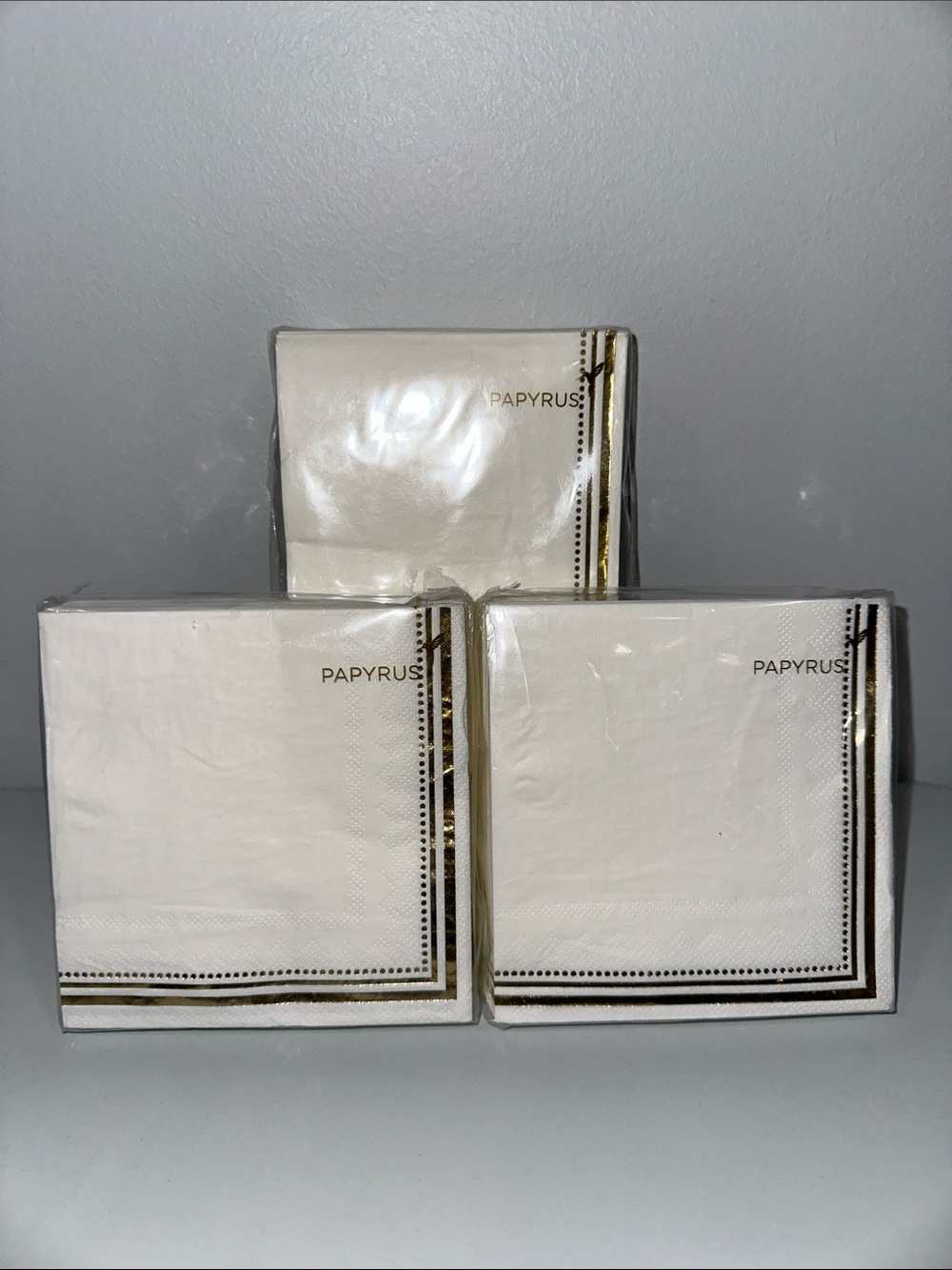 PAPYRUS White Gold Trim Matching Square Cocktail Lunch Napkins 40 pk x 3